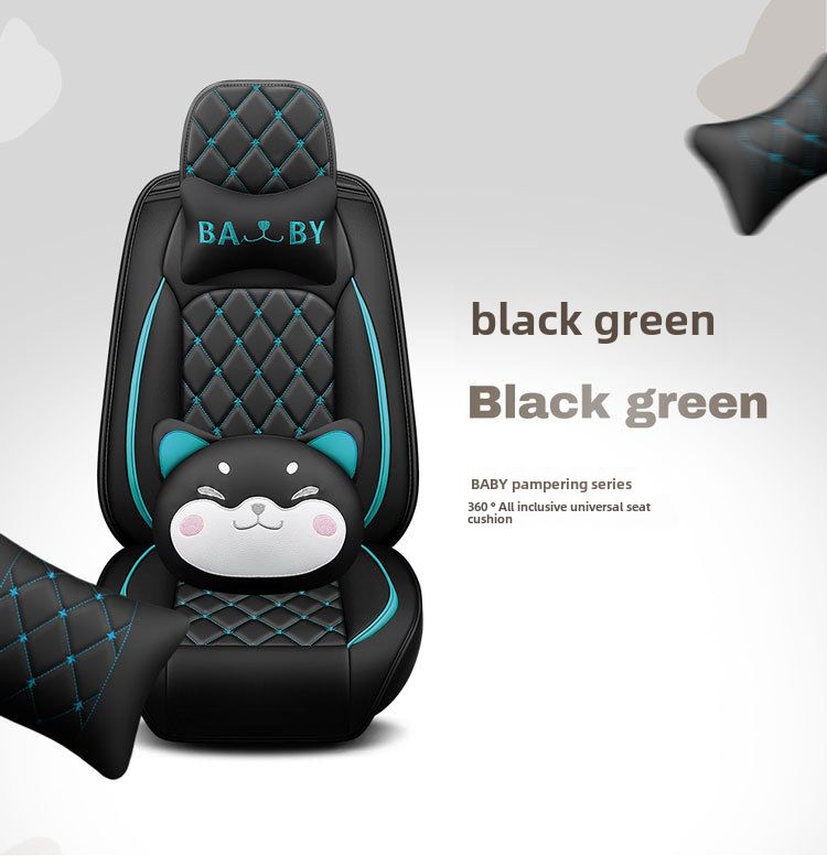 Nueva funda para asiento de coche con diseño de dibujos animados de cabeza de perro universal para las cuatro estaciones con cojín de cuero con diamantes y todo incluido de Crown_voghion.com