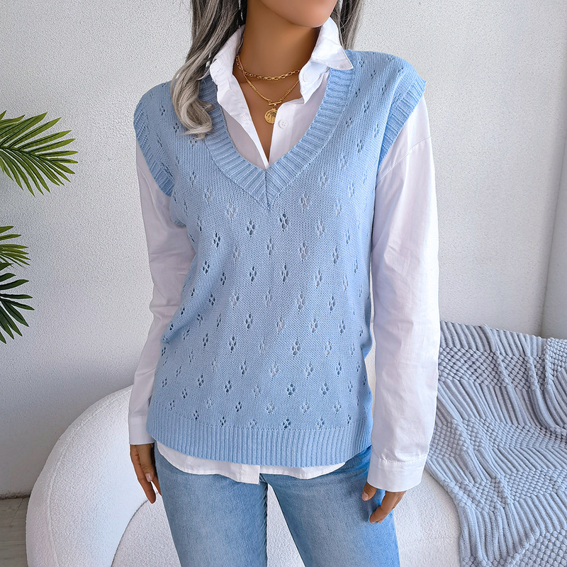 Maglione lavorato a maglia con scollo a V casual autunno e inverno 2023 Abbigliamento da donna_voghion.com