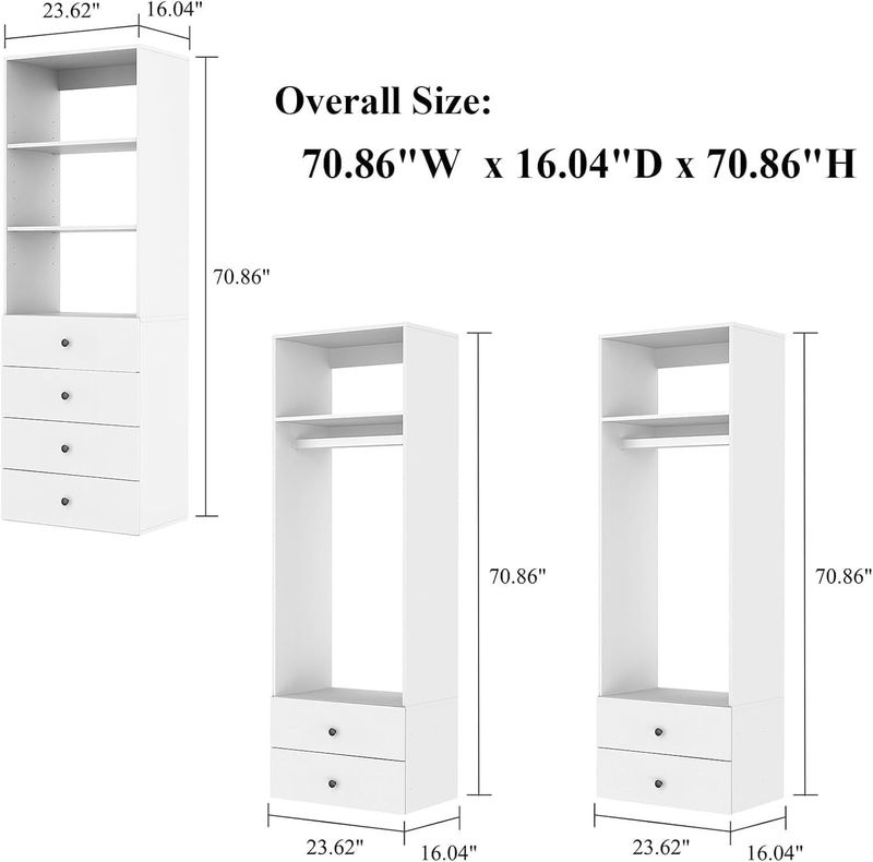 Livelylodge Modular Wardrobe Closet - Freestanding White Closet With Spacious Storage Shelves And Hanging Rods 70.86"W X 16.04"D X 70.86"H_voghion.com