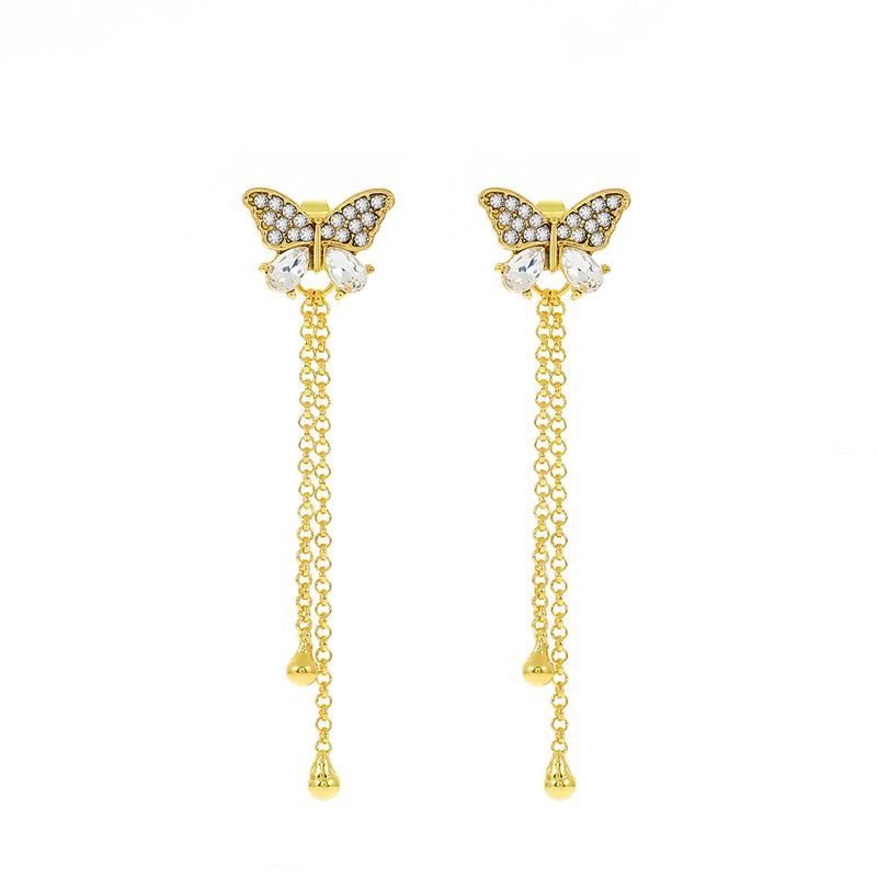 Ins Zircon Butterfly Vrouwelijke Mode Temperament, Niche Ontwerp, Lange Kwast Oorbellen, Legering Oorbellen_voghion.com