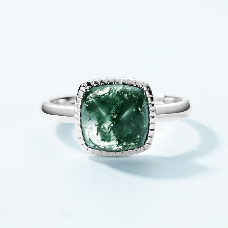 Neuer Sugar Tower Ring aus natürlichem Wassergras-Achat, S925 Silber, eingelegter grüner Moosstein-Fingerring, einfache Anpassung_voghion.com