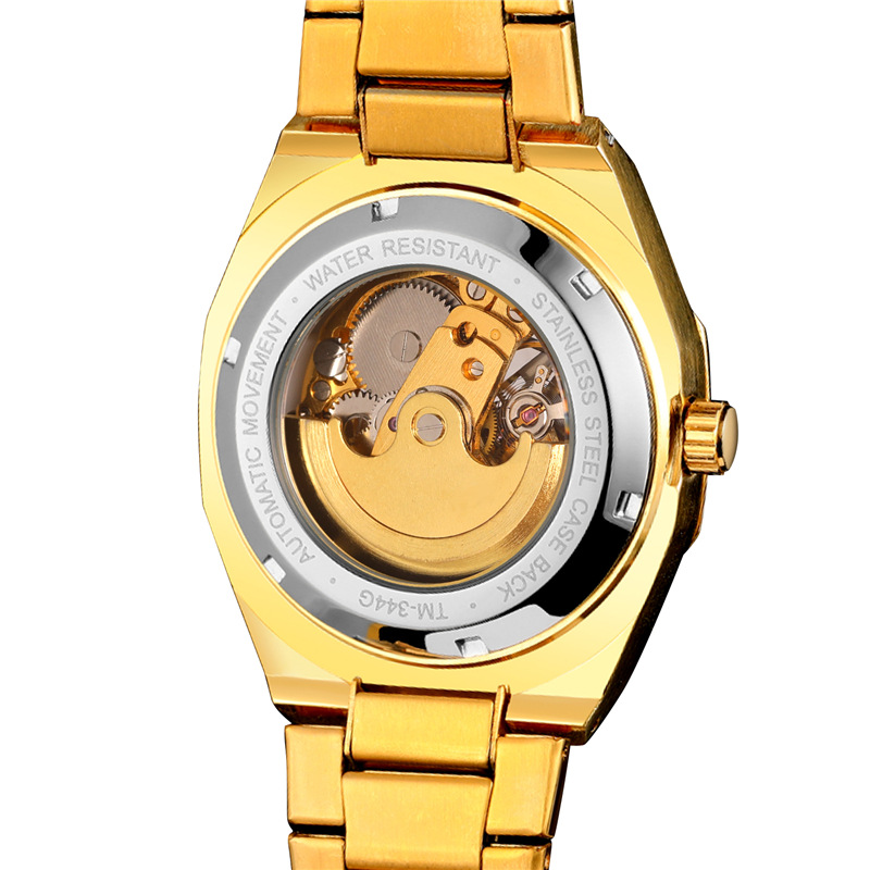 Vollautomatische mechanische Herrenuhr mit Schwungrad, skelettiertem Zifferblatt und polygonaler Business-Armbanduhr_voghion.com