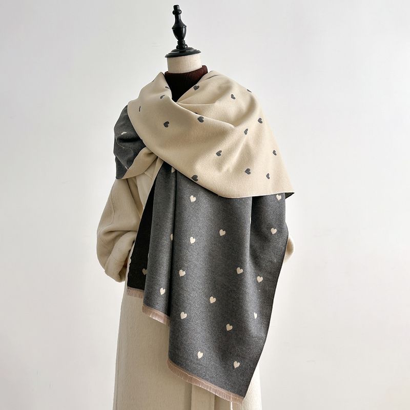 Autumn And Winter Heart-pattern Color-block Fashion Double-sided Warm Scarf, Air-conditioning Neck Warmer, Shawl_voghion.com