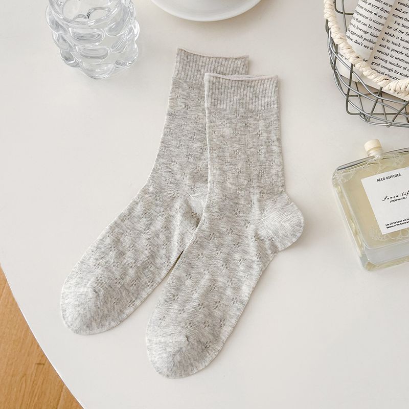Women's Thin Ins Style, Solid Color, Hollow Mesh, Breathable, White Cotton, Loose Mid Calf Socks, New Wave_voghion.com