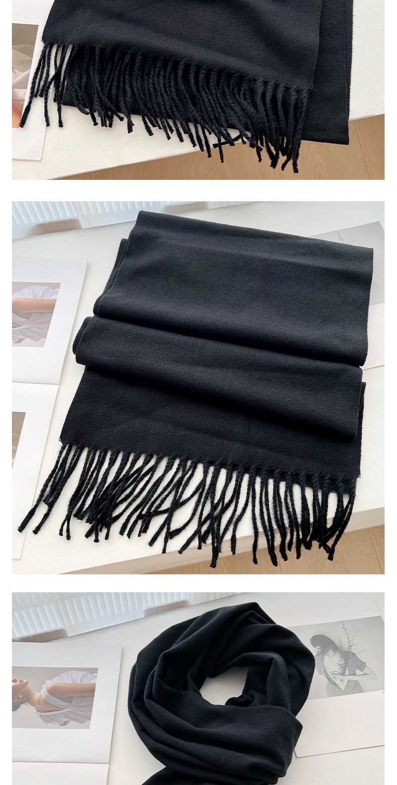 Nieuwe klassieke effenkleurige, eenvoudige sjaal voor de winter, veelzijdige luxe, warme sjaal, vrolijke rode sjaal_voghion.com