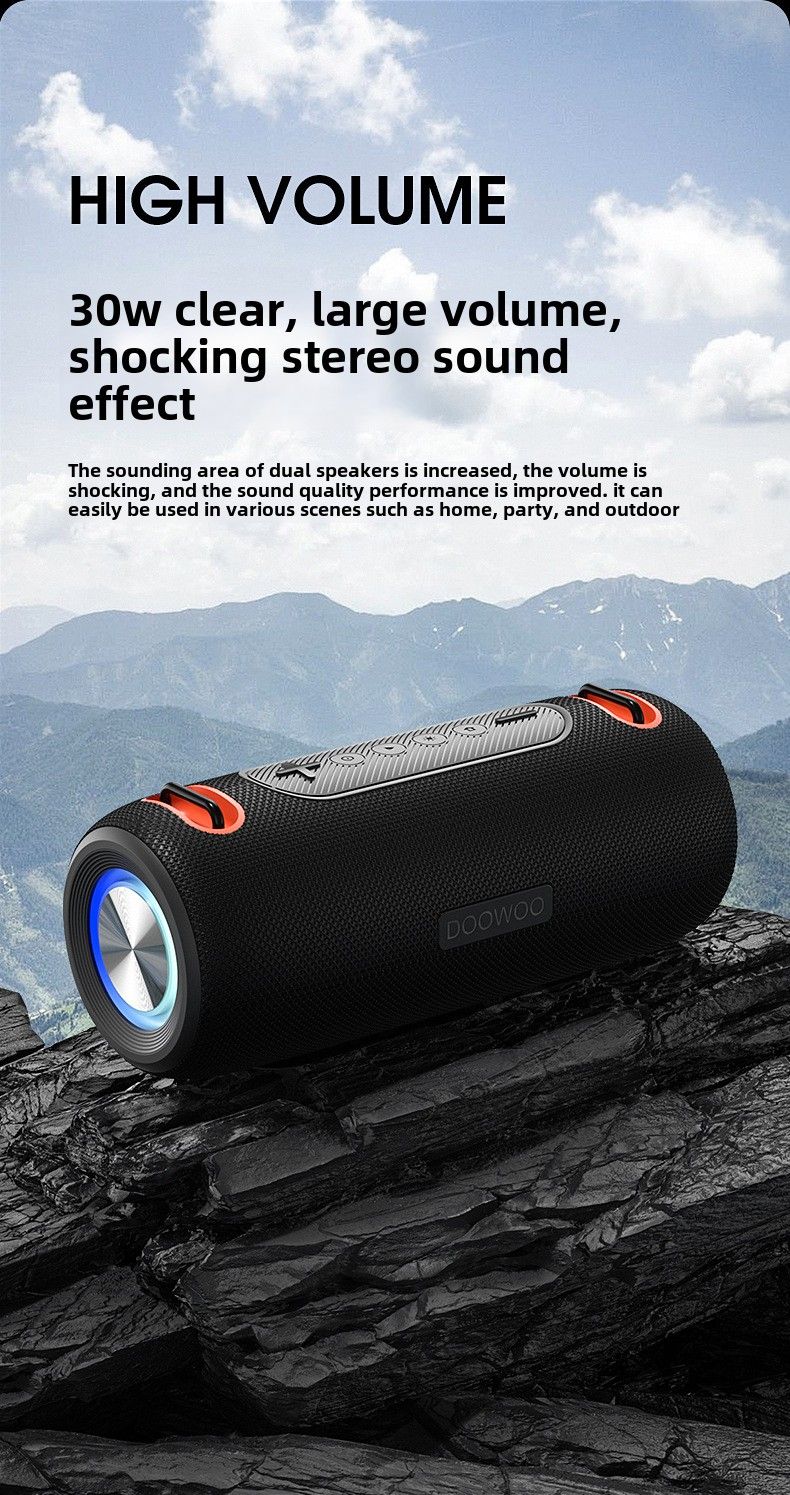 Tragbarer Bluetooth-Lautsprecher für den Außenbereich: 30 W Klangqualität, IPX6 wasserdicht, farbenfroher Lichteffekt, lange Akkulaufzeit, Anrufannahme, TF-Karte_voghion.com