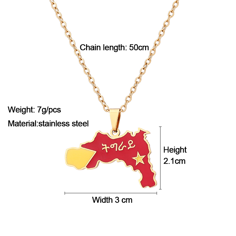 Nuova collana con ciondolo a forma di bandiera della mappa della regione del Tigray, in smalto, per donne e uomini, colore oro, per feste di compleanno, in acciaio inossidabile._voghion.com