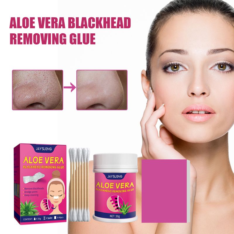 Jaysuing Aloe Vera Blackhead Removing Glue, Cleansing Acne Closing Blackhead Tear Gel Powder Aloe Vera Nose Patch Set_voghion.com