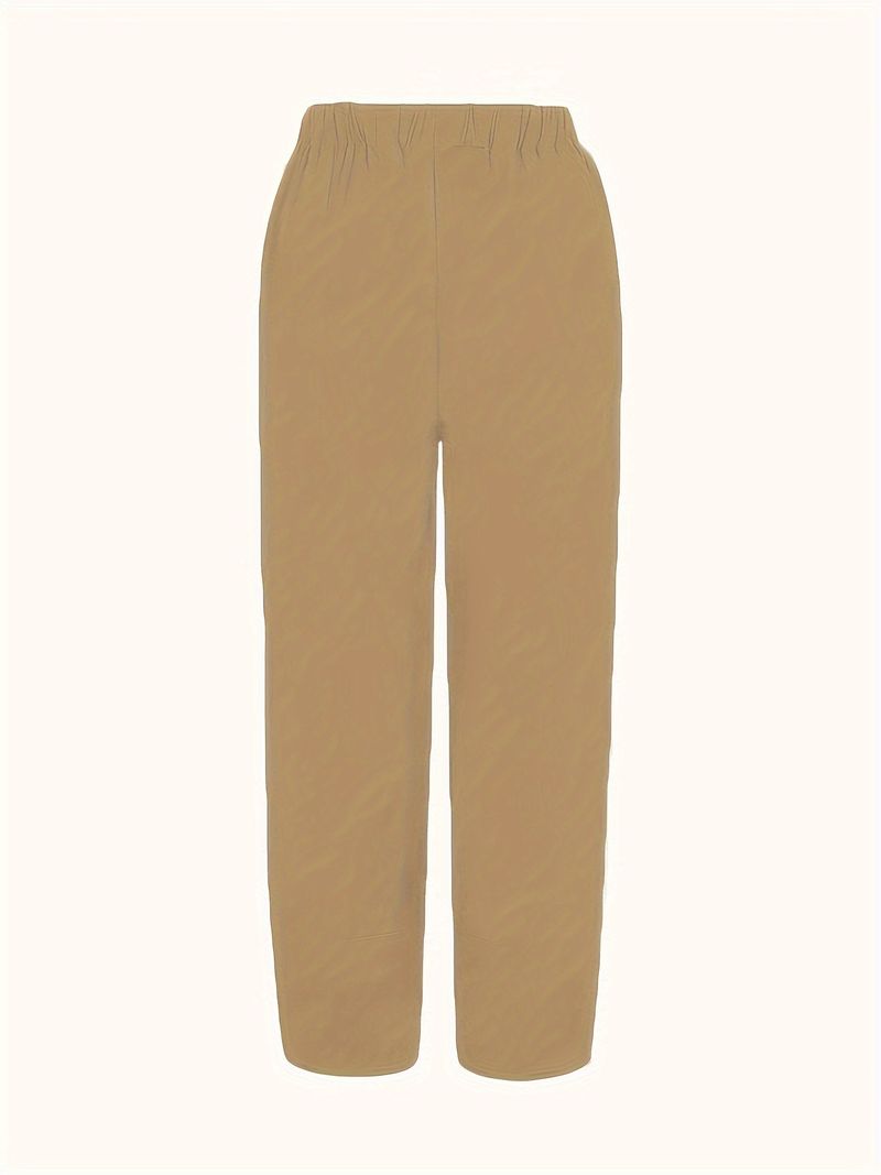 Pantaloni larghi alla moda da donna, casual, larghi, in cotone e lino, con elastico in vita, a nove punte_voghion.com