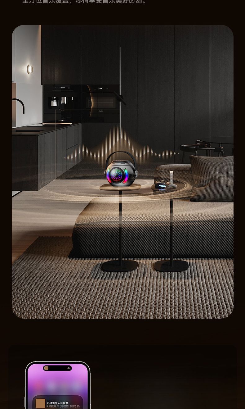 Drahtloses Bluetooth-Mikrofon für Zuhause, Outdoor, KTV, tragbarer Hi-Fi-Singlautsprecher, bunte Neonlichter_voghion.com