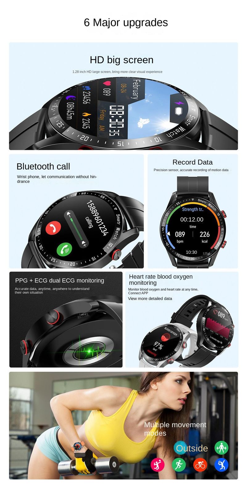 Smart Communication Wristband, 7-Day Long Battery Life, Waterproof, Heart Rate and Blood Pressure Monitoring, Compatible with iOS/Android_voghion.com