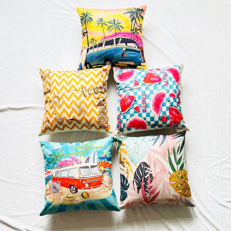 Summer New Beach Leaves and Fruit Printed Pillowcase Cross-border Special for Linen Printed Sofa Cushion Cover_voghion.com