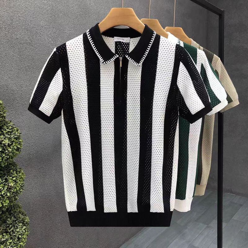 Herrenbekleidung Revers Kurzarm Poloshirt Herren Trendy Sommer T-Shirt Slim Trend Neues All Match T-Shirt Top_voghion.com
