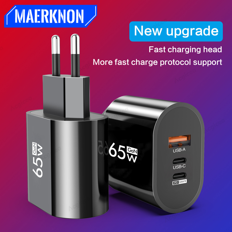 65W GaN PD USB C Şarj Cihazı Hızlı Şarj 3.0 Tip C Hızlı Şarj Adaptörü iPhone 14 Xiaomi Samsung için Taşınabilir Şarj Cihazı_voghion.com