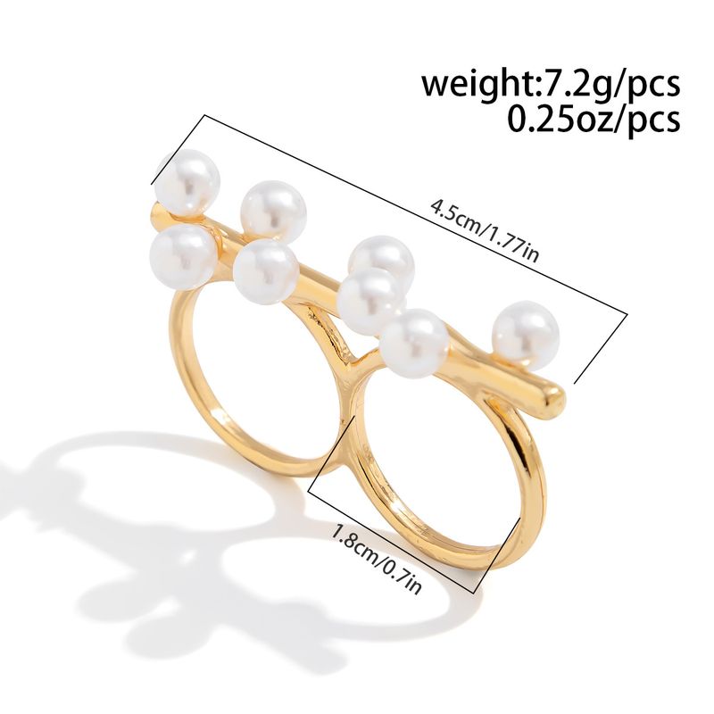 Anillo de nudillos exagerado con diseño bohemio transfronterizo, sombrero de paja, estilo europeo y americano, anillo de perla retro de comercio exterior._voghion.com