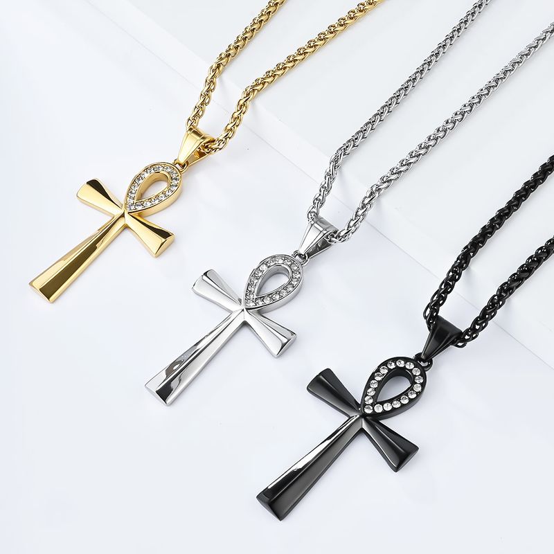 Gioielli in acciaio inossidabile ankh croce collana uomo titanio acciaio ciondolo accessori gioielli_voghion.com