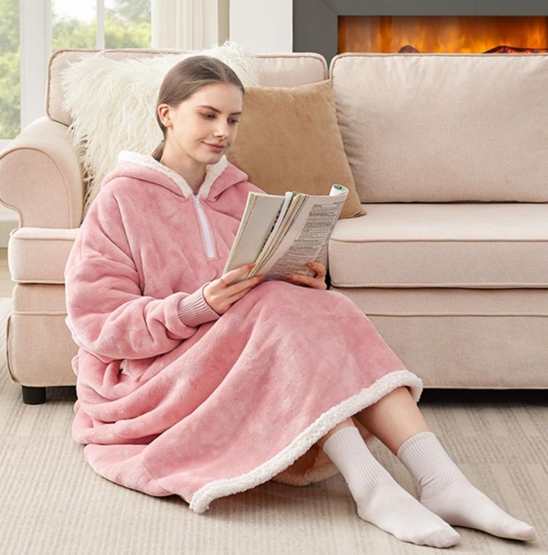 Autumn And Winter Warm Wearable Casual Long-version Hooded Thickened Nightgown_voghion.com