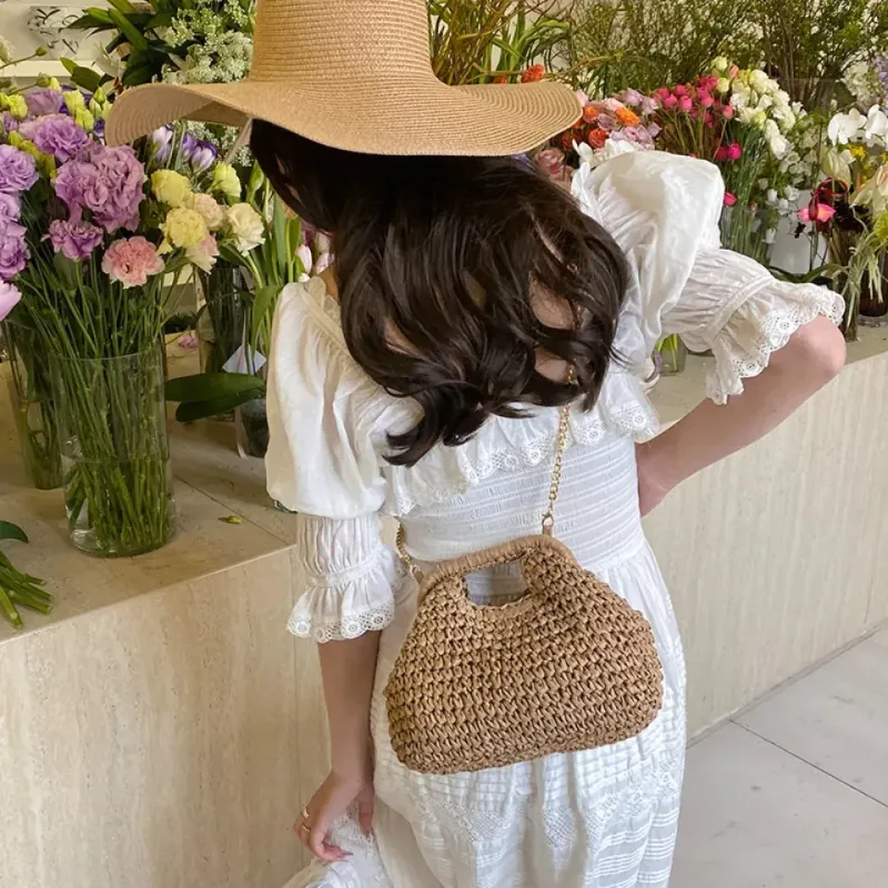 Borsa a tracolla retrò intrecciata per donna 2025 in paglia, con catena, borsa a tracolla, da donna, per le vacanze, la spiaggia, ecologica_voghion.com