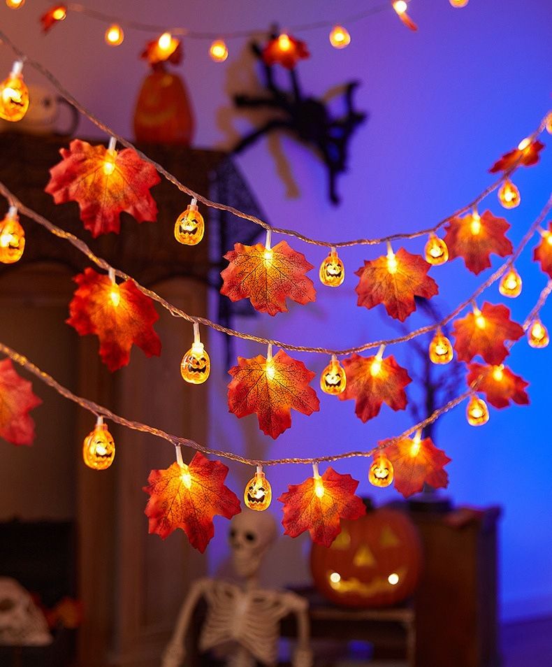 Guirnalda de luces LED con hojas de arce y calabaza para Halloween, Navidad y Acción de Gracias. Funciona con pilas o USB, 6 colores, ideal para fiestas en interiores y exteriores._voghion.com