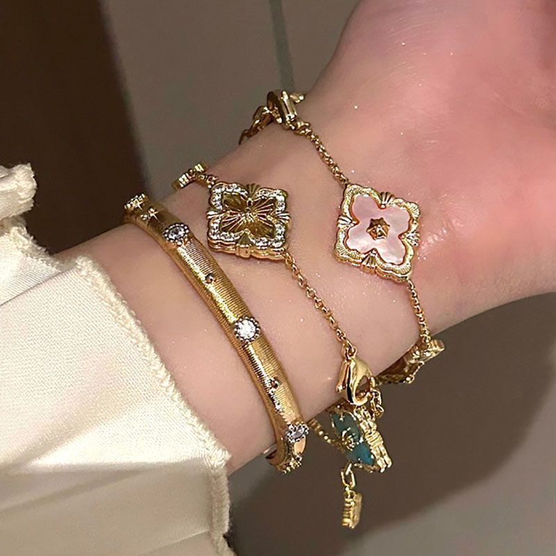 Butchella Silk ~ Palace Style Four-Leaf Clover Double-Sided Bracelet For Women Ins Light Luxury Open-Ended Jewelry_voghion.com