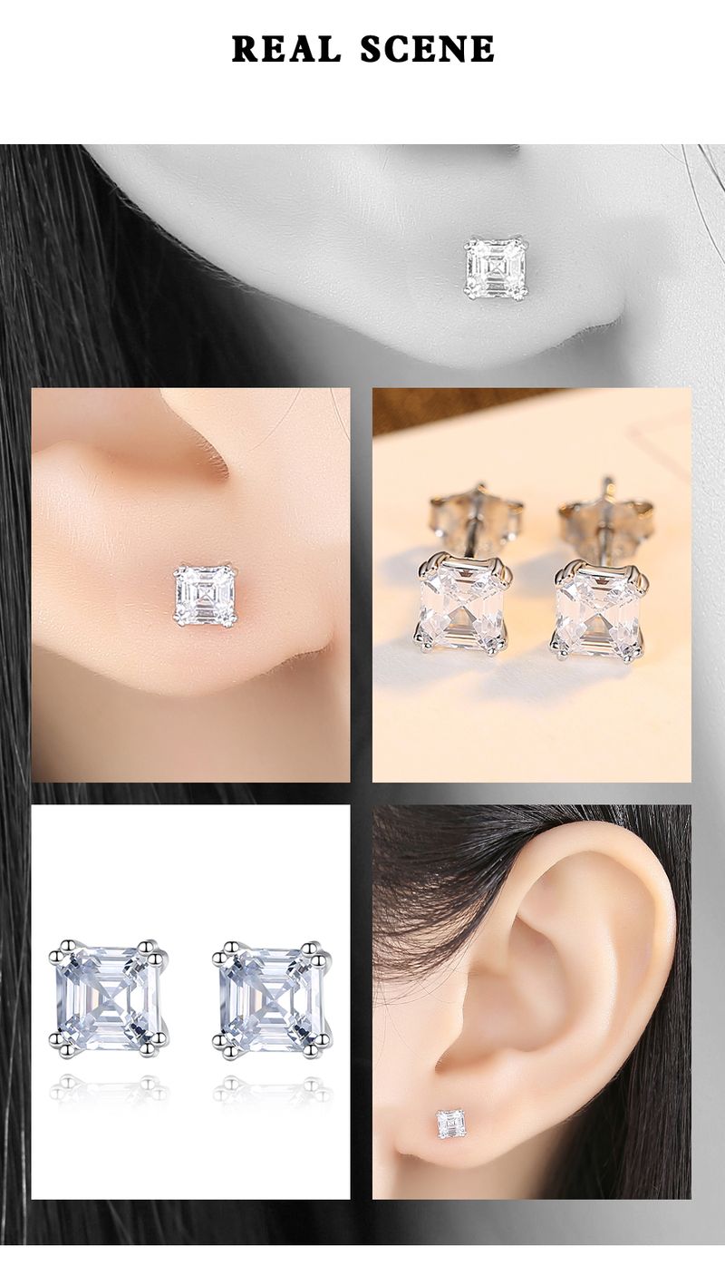 Cercei cu șurub Sterg Siler pentru femei, clasic, pătrat CZ, zirconiu mic, tăietură Asscher, cercei de petrecere pentru fete_voghion.com