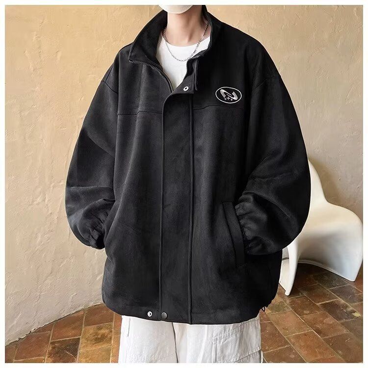 College Style Labelled Heavy Jacket Herren Retro Loose Japanese Stehkragenjacke_voghion.com