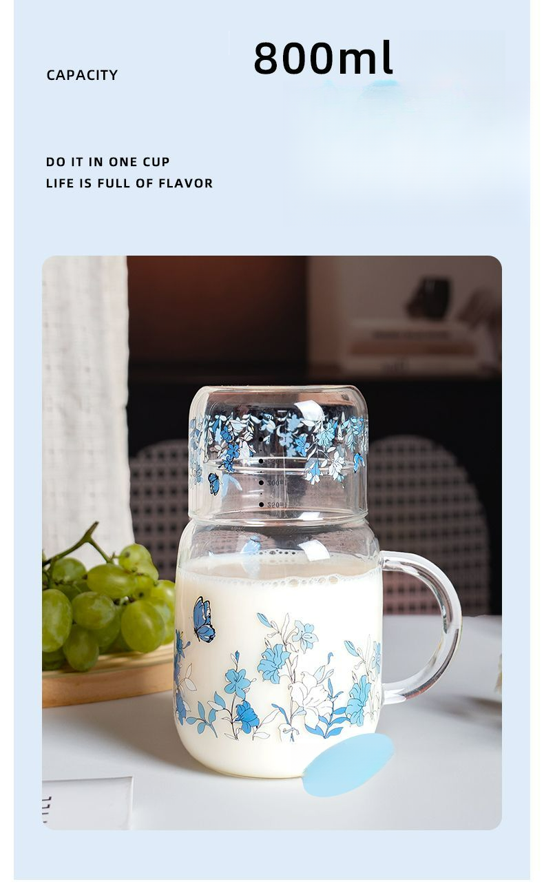 Heat-Resistant Large Capacity Handle Printed Straw Glass High Borosilicate Tea Brewing Pot Fruit Drink Milk Cup_voghion.com