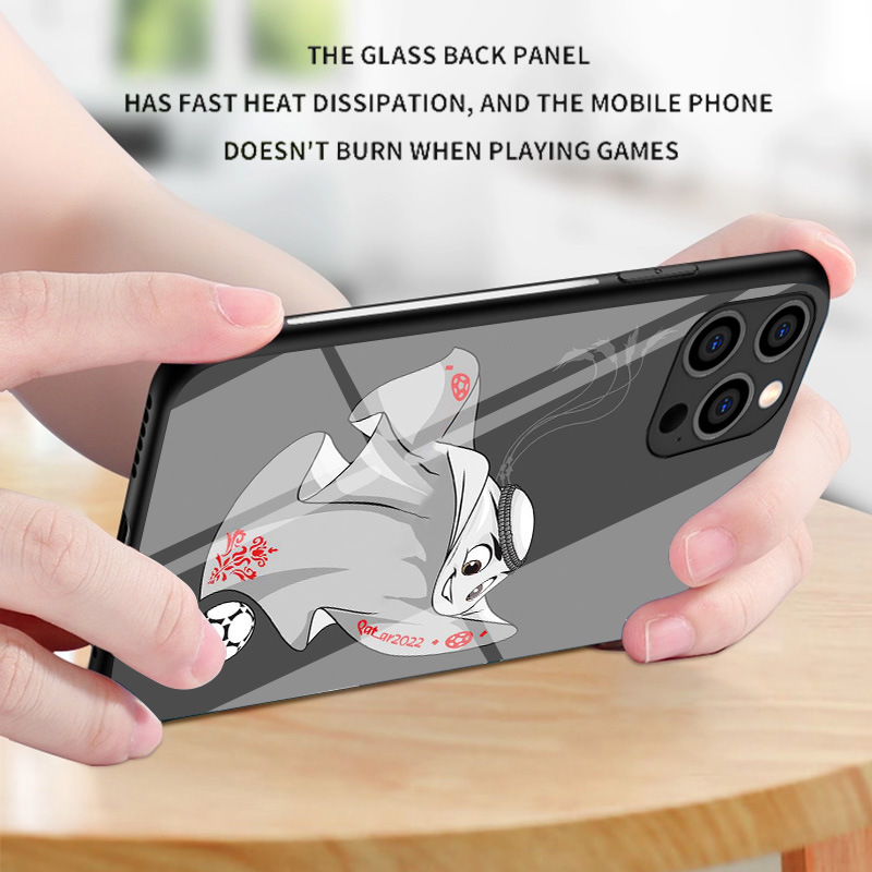 Custodia per telefono con mascotte della Coppa del Mondo del Qatar, adatta per iPhone 14, in vetro temperato, creativa 13_voghion.com