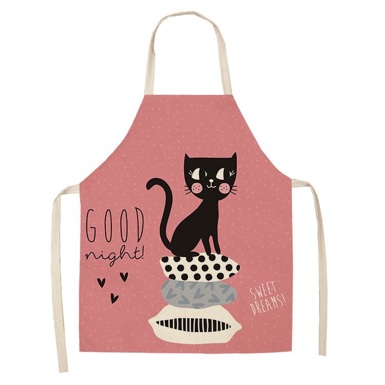 Linen Sleeveless Nordic Cat Apron Kitchen Cooking Fabric Adult Home Cute Smock_voghion.com