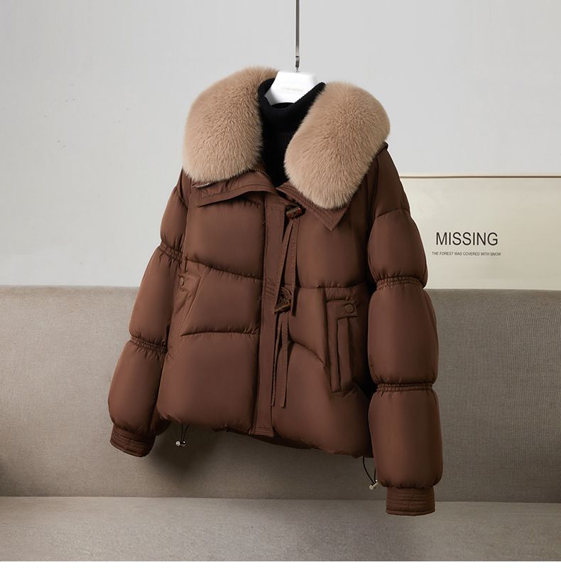 Women's Clothing Women's Faux Fur Trim Hooded Puffer Jacket Winter Coat Warm Outerwear With Detachable Rabbit Fur Collar_voghion.com