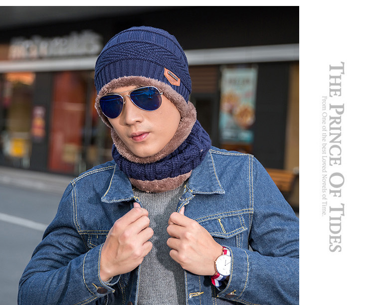 Cappello invernale da uomo alla moda per l'autunno e l'inverno, cappello lavorato a maglia da uomo, più cappello pullover e sciarpa in velluto di lana ispessita_voghion.com