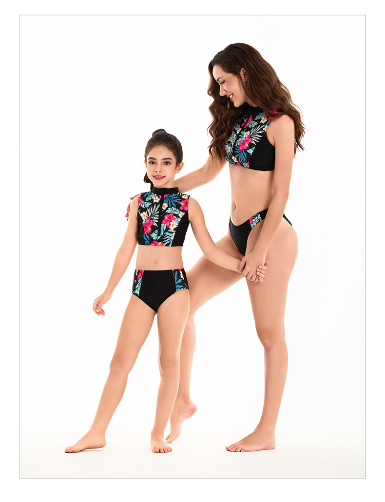 Ropa familiar Traje de baño familiar bikini de cintura alta dividido bikini con cremallera para madre e hija para niños_voghion.com
