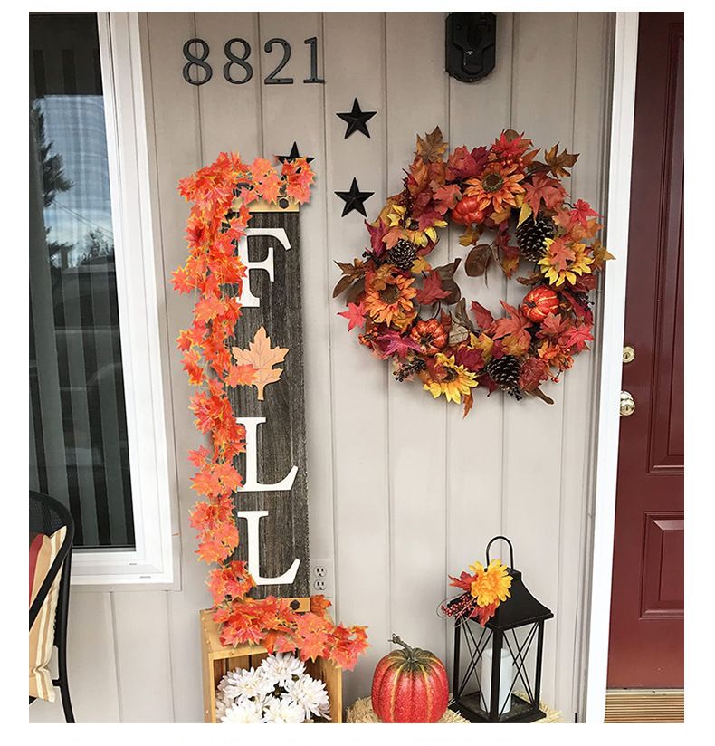 Ghirlanda di foglie d'acero autunnali, set da 12 - Decorazione autunnale artificiale con rami di vite per il Ringraziamento, matrimoni e decorazioni per la casa._voghion.com