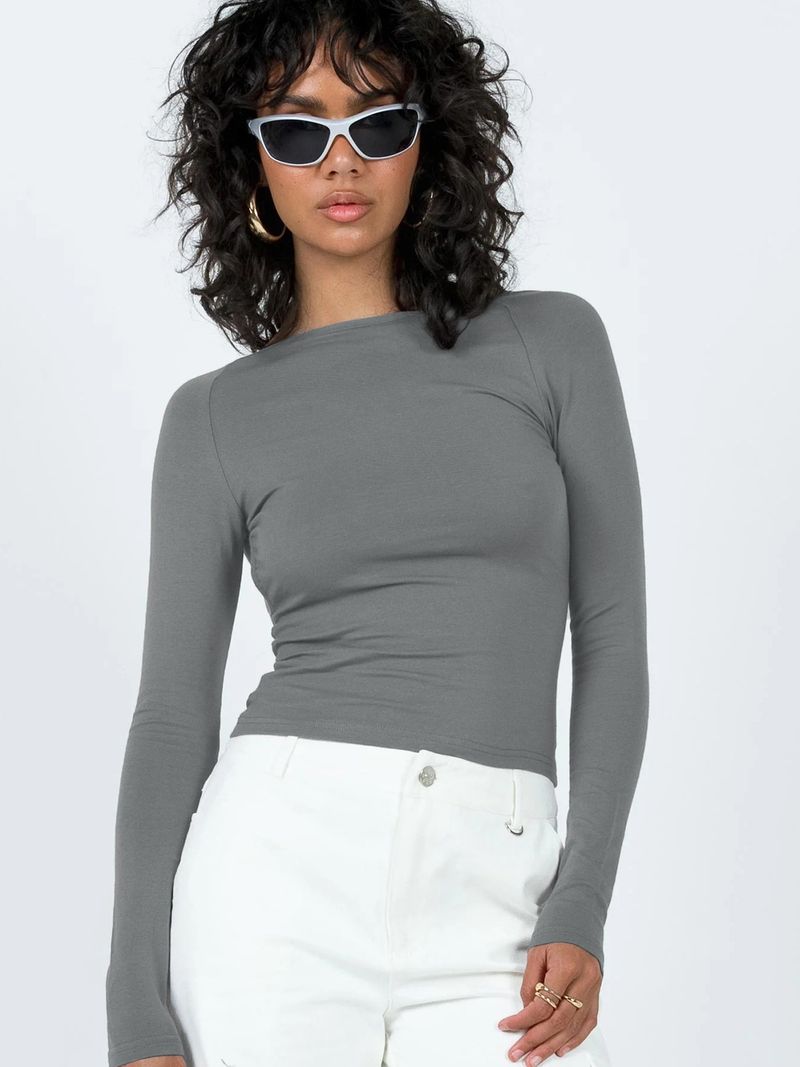 T-shirt a maniche lunghe da donna Camicia a maniche lunghe in nylon traspirante Camicia con fondo aderente Top aperto sul retro da donna_voghion.com