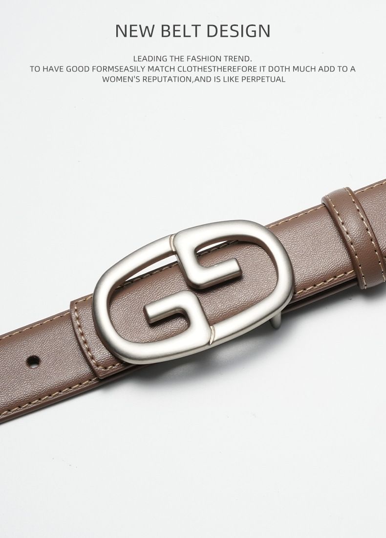 New Smooth Buckle Women's Pure Cowhide Versatile Simple Denim Suit Dress Belt_voghion.com