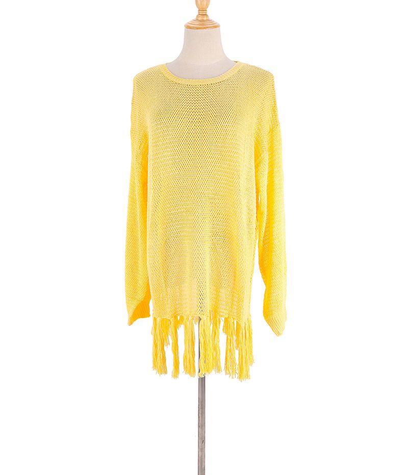 Women's Crochet Lace Fringe Beach Cover Up – Boho Chic Bikini Wrap, Lightweight Sun Protection Shirt, One Size Fits All_voghion.com