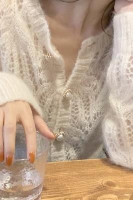 Cardigan lavorato a maglia sottile in mohair traforato 2024 nuovo maglione corto in stile piccolo e profumato primaverile_voghion.com
