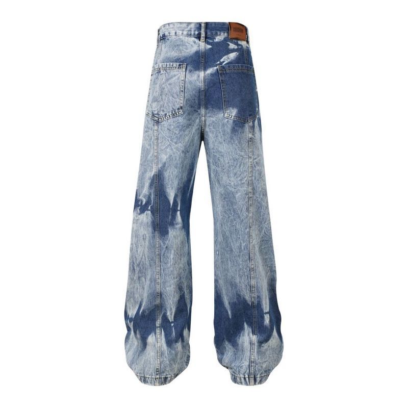Calças de trabalho com bolsos grandes e design tie-dye americano para homens e mulheres, jeans de hip-hop de perna larga e corte solto_voghion.com