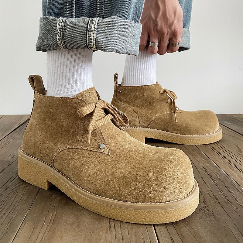 2025 Herbst Neue Echtes Leder Martin Kuh Wildleder Chunky Derby Schuhe männer Arbeit Kurze Stiefel_voghion.com