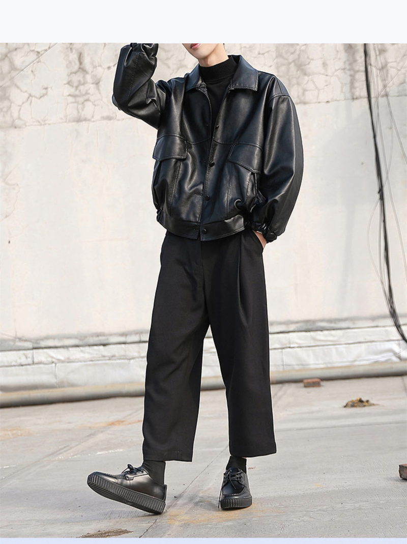 Giacca da pilota in pelle da uomo, giacca in pelle PU alla moda e dalla vestibilità ampia_voghion.com