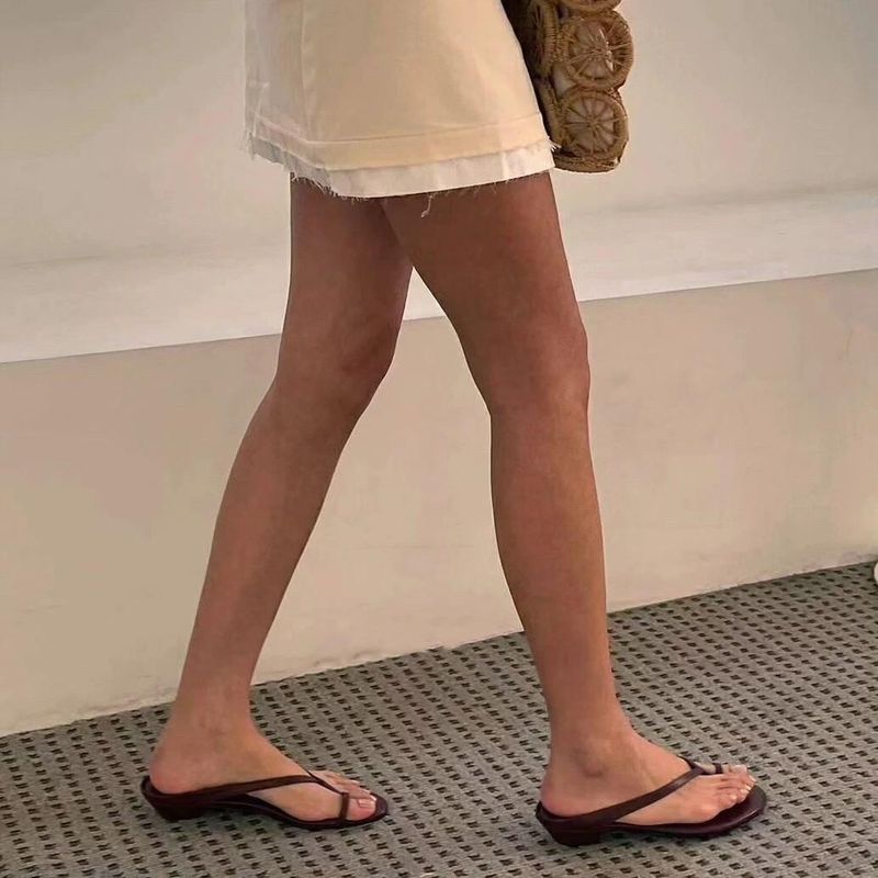 Versione in pelle di pecora con design di nicchia, infradito con tacco basso per l'estate da donna, nuova pelle versatile, punta esposta,_voghion.com