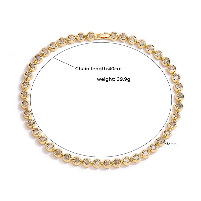 Set di collana e bracciale minimalisti con zirconi a forma di cerchio da donna - Elegante set di gioielli boho placcati in oro e oro bianco per l'uso quotidiano con perline rotonde_voghion.com