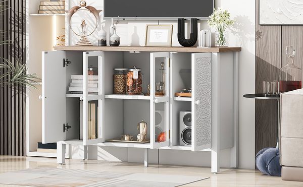 U-Can 47.2'' Retro TV Stand For TVs Up To 43 Inches, Entertainment Center Media Console Cabinet With 3 Spacious Cabinets, Glass Cabinet Doors And An_voghion.com