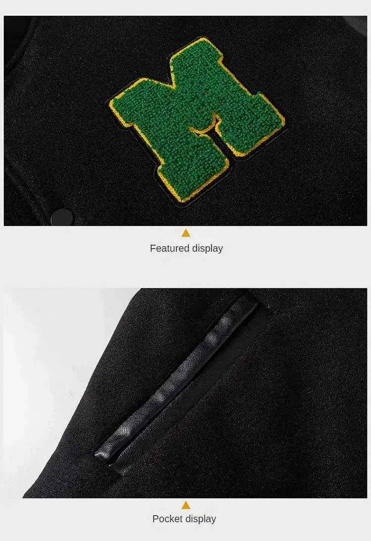 Vestes en cuir, vestes rouges : veste de baseball tendance, vestes d'hiver en fourrure pour hommes - Parka chaude boutonnée style universitaire_voghion.com