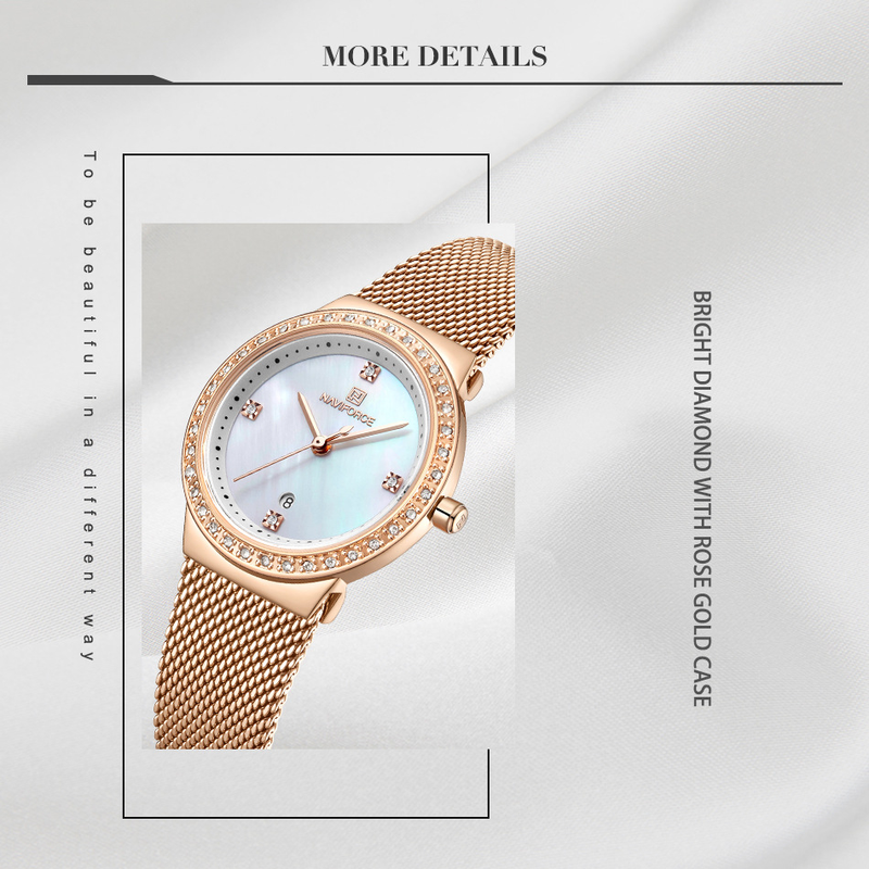 NAVIFORCE/Lingxiang New 5005 Mesh Belt Calendar Women's Waterproof Quartz Fashion Watch_voghion.com