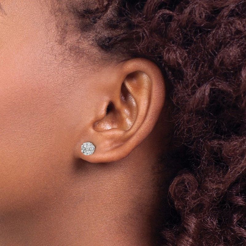 14k White Gold 1/2 Carat Lab Grown Diamond VS/SI+ G+ Cluster Post Earrings_voghion.com