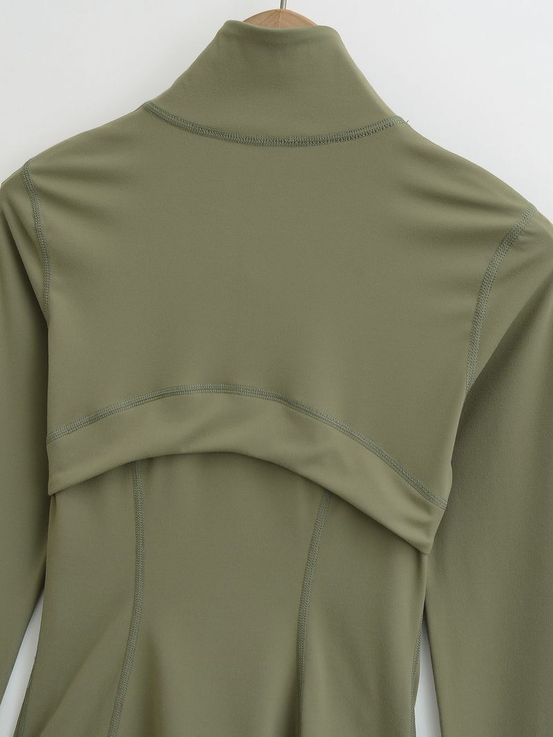 Giacca corta da donna con collo alto, maniche lunghe, cuciture yoga, vita sottile_voghion.com