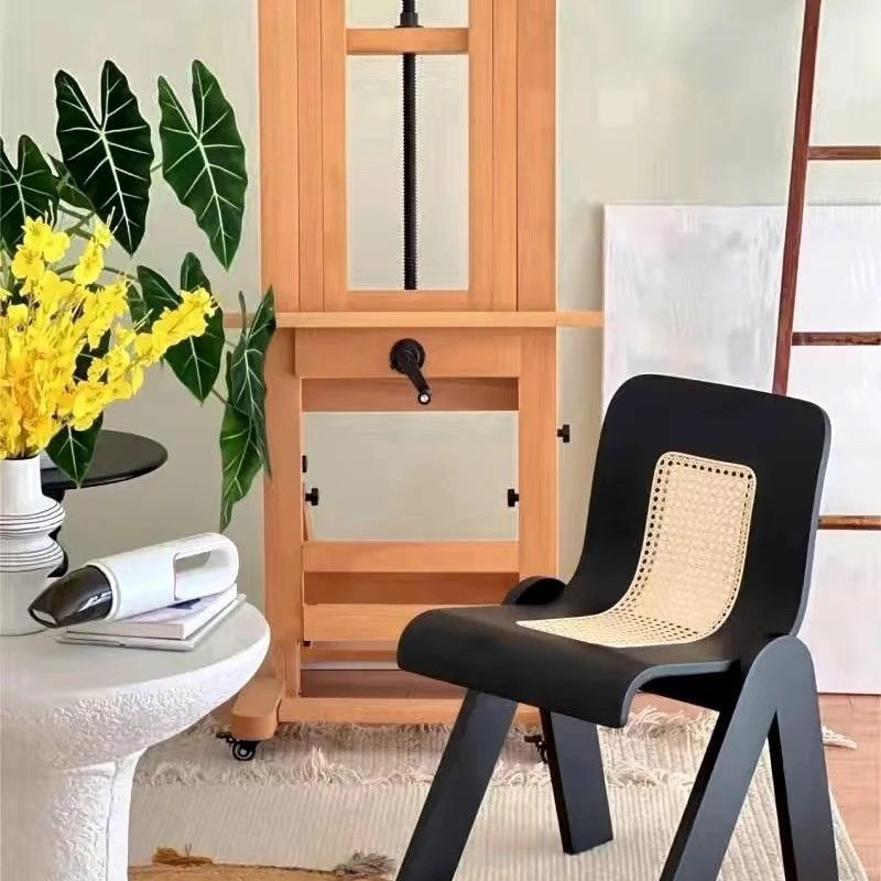 Designer Vintage Solid Wood Light Luxury Rattan Bedroom Creative French Backrest Dining Chair Nordic Style Simple_voghion.com