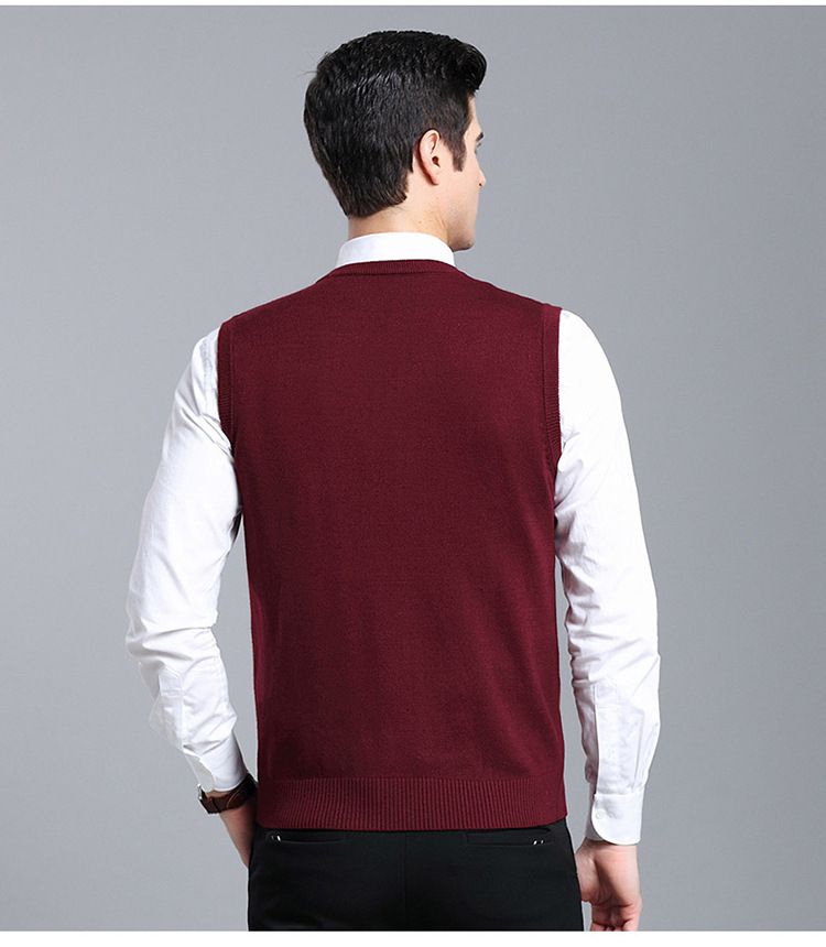 Men's Wool Blend Knit Vest, Solid Color Cable V-Neck Sleeveless Pullover, Casual Layering Piece For Autumn_voghion.com