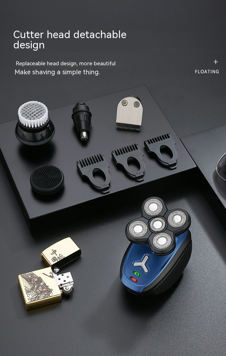 Original design new explosive popular men's multi-function razor USB rechargeable five-blade head push white push light razor_voghion.com